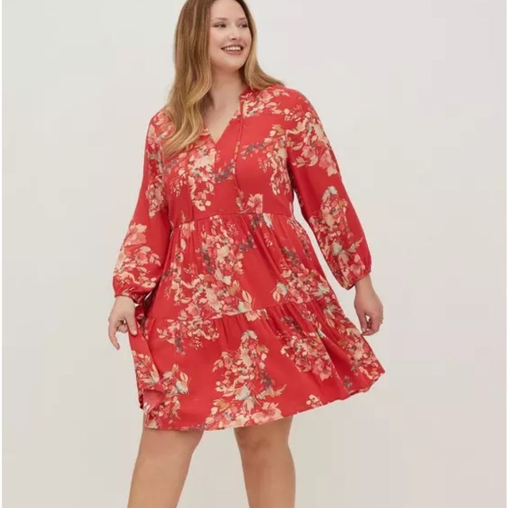 Torrid Voluminous Dress - Crinkle Gauze Floral Red NWT